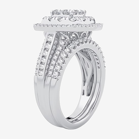 Limited Edition! Womens 1 CT.T.W. Natural Diamond 10K or 14K Gold Cushion Halo Bridal Set