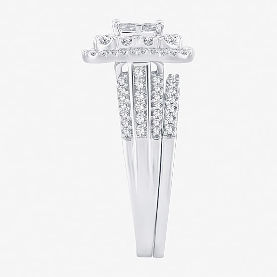 Limited Edition! Womens 1 CT.T.W. Natural Diamond 10K or 14K Gold Cushion Halo Bridal Set