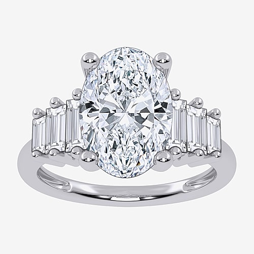 Signature By Modern Bride (G-H, Vs2-Si1) Womens 3 5/8 Ct. T.W. Lab Grown White Diamond 14K Gold Oval Side Stone Engagement Ring, 9, White