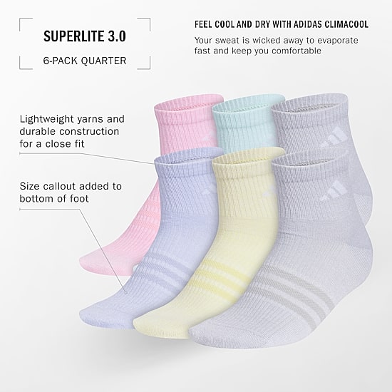 adidas Big Kid Girls 6 Pair Quarter Ankle Socks