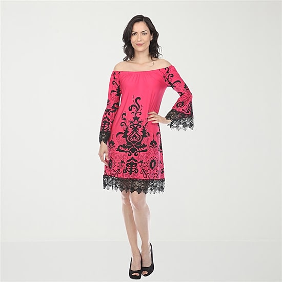 White Mark Bell Sleeve Off Shoulder Womens Straight Neck 3/4 Sleeve Sheath Dress