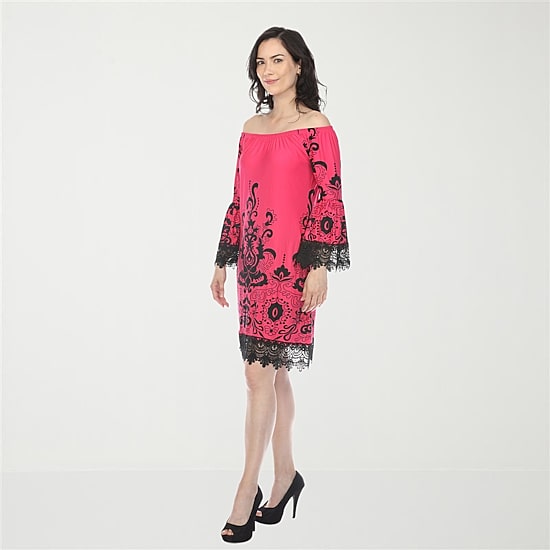 White Mark Bell Sleeve Off Shoulder Womens Straight Neck 3/4 Sleeve Sheath Dress