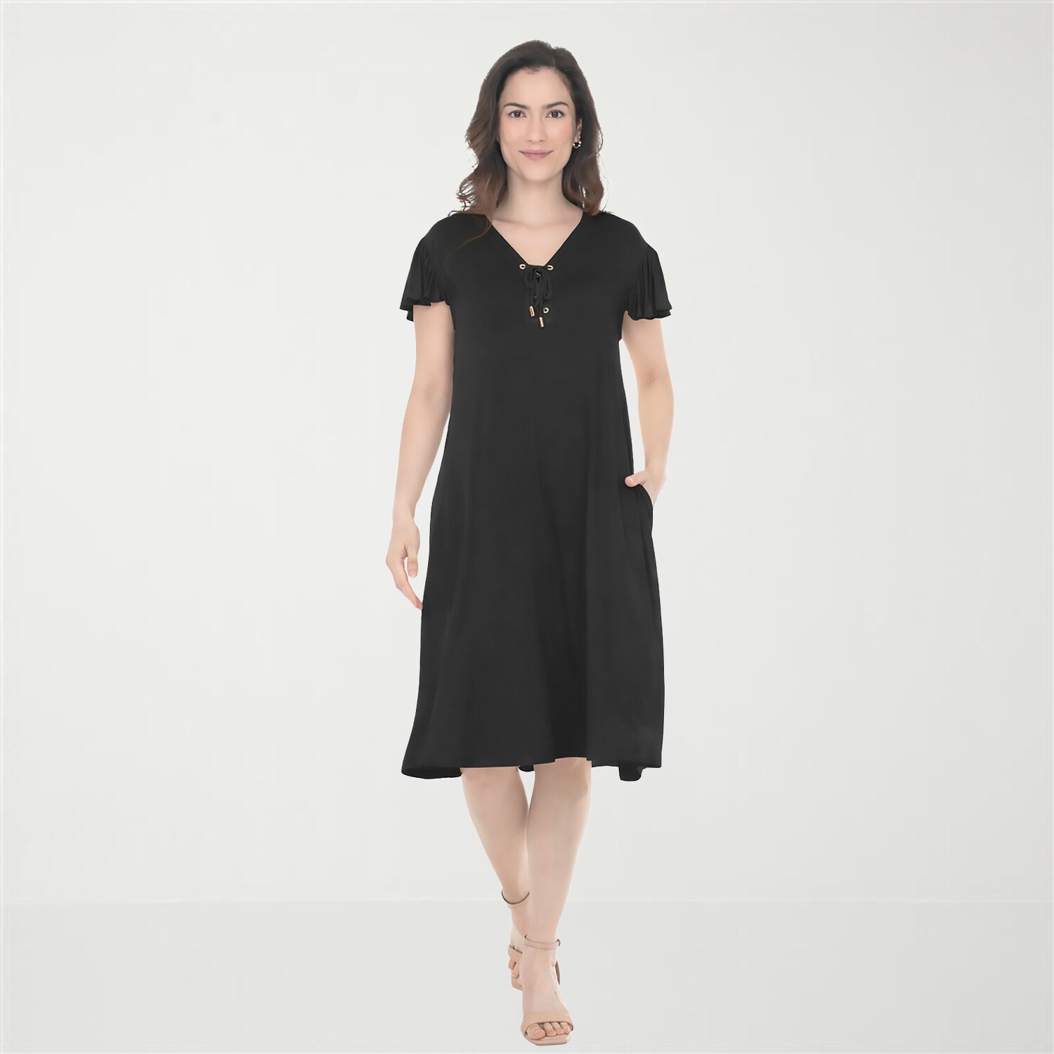 White Mark Flutter Womens V Neck Short Sleeve Shift Dress