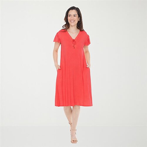 White Mark Flutter Womens V Neck Short Sleeve Shift Dress In Orange