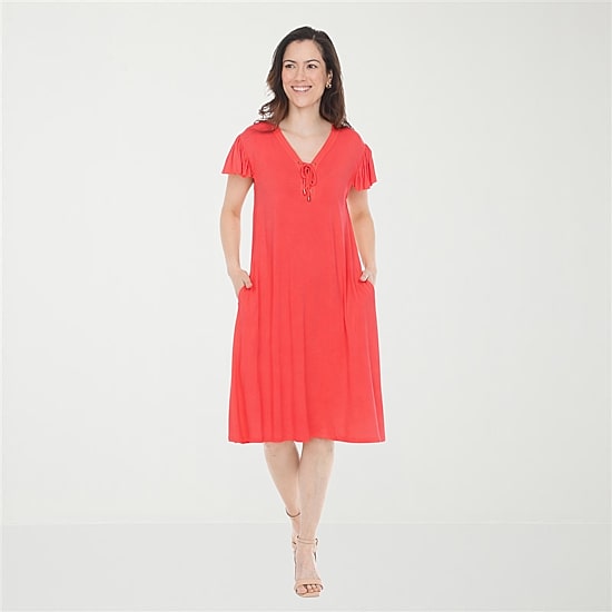 White Mark Flutter Womens V Neck Short Sleeve Shift Dress