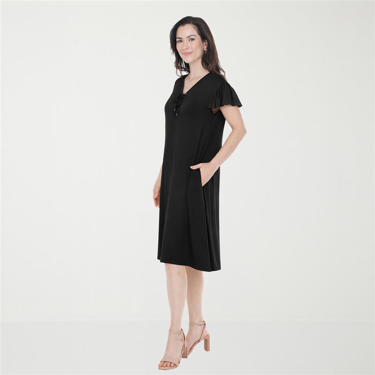 White Mark Flutter Womens V Neck Short Sleeve Shift Dress