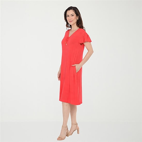 White Mark Flutter Womens V Neck Short Sleeve Shift Dress