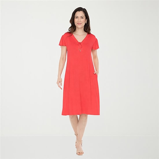 White Mark Flutter Womens V Neck Short Sleeve Shift Dress
