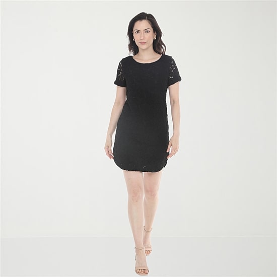 White Mark Lace Womens Round Neck Short Sleeve Shift Dress