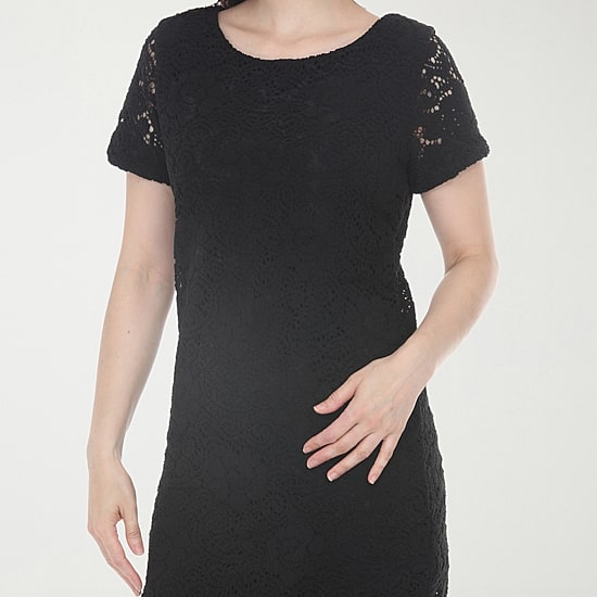 White Mark Lace Womens Round Neck Short Sleeve Shift Dress