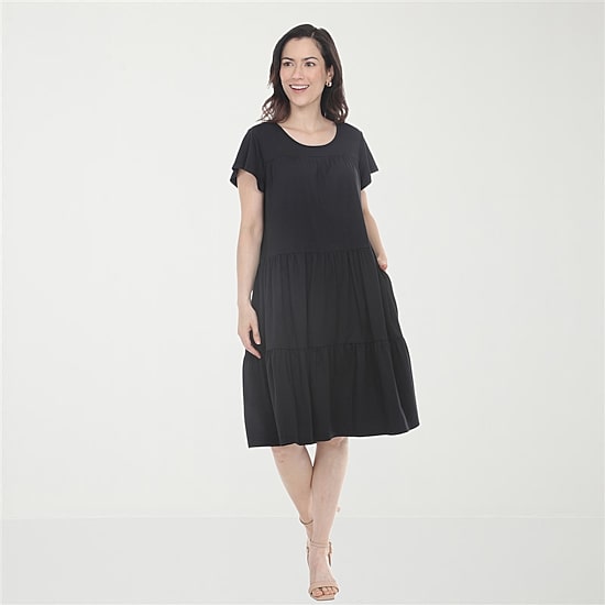 White Mark Ruffle Tiered Womens Scoop Neck Short Sleeve A-Line Dress