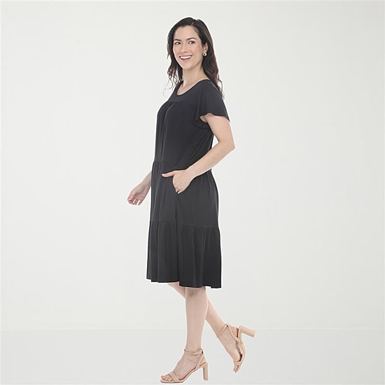 White Mark Ruffle Tiered Womens Scoop Neck Short Sleeve A-Line Dress