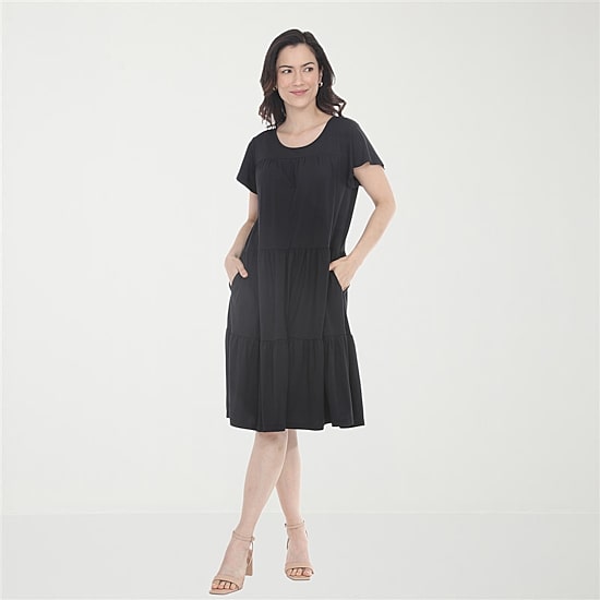 White Mark Ruffle Tiered Womens Scoop Neck Short Sleeve A-Line Dress
