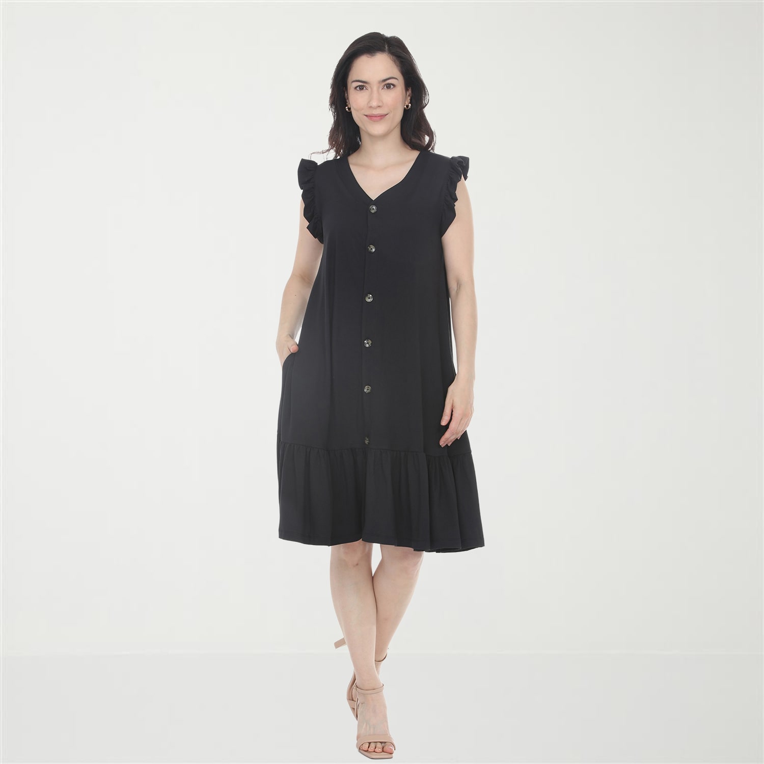 White Mark Button Front Womens Short Sleeve Swing Dresses