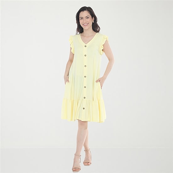 White Mark Button Front Womens Short Sleeve Swing Dresses