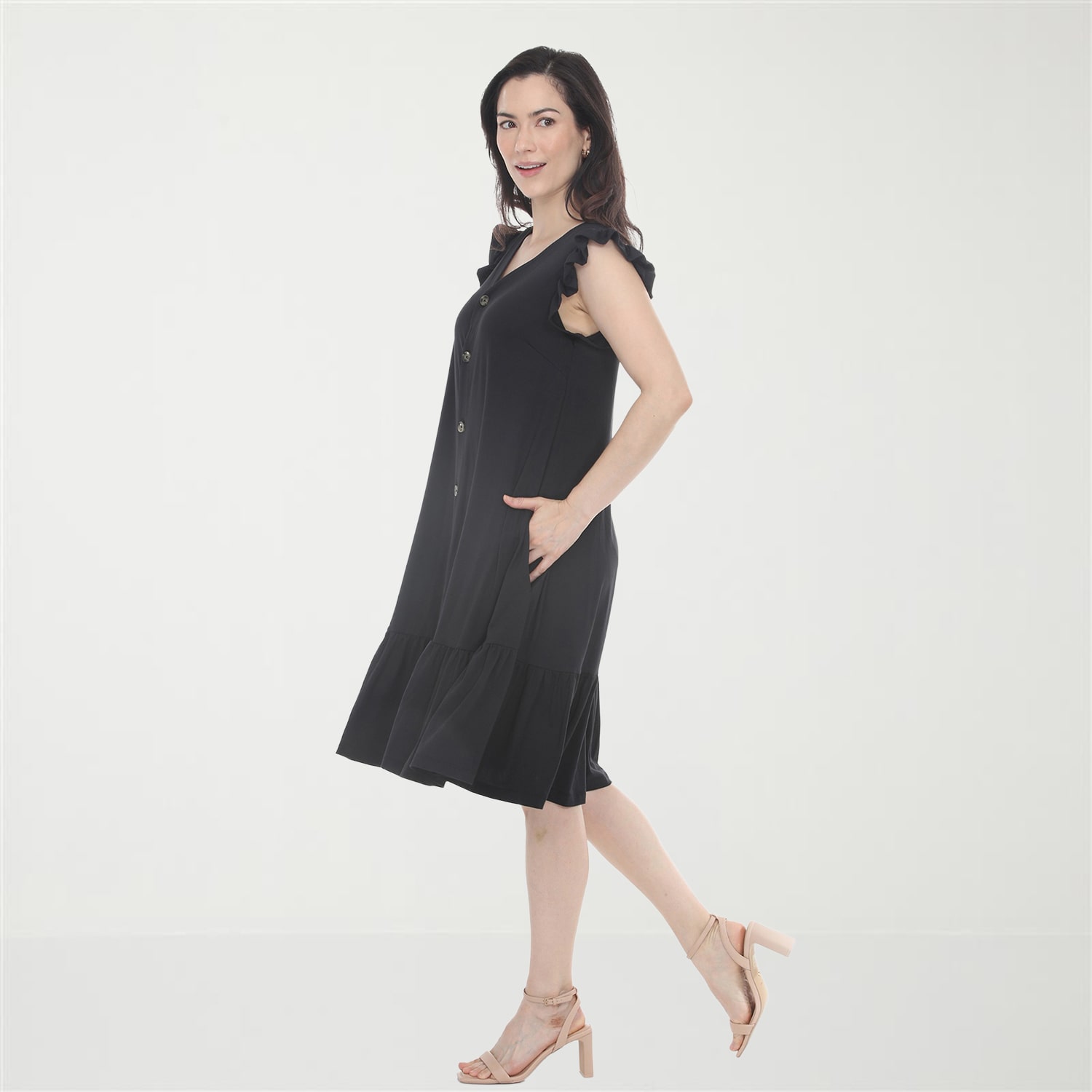 White Mark Button Front Womens Short Sleeve Swing Dresses
