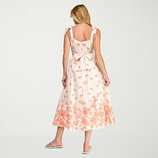 Trixxi Womens Midi Straight Neck Sleeveless Floral A-Line Dress