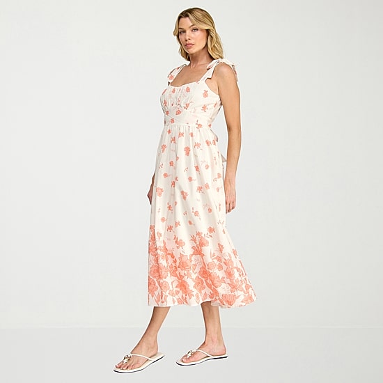 Trixxi Womens Midi Straight Neck Sleeveless Floral A-Line Dress
