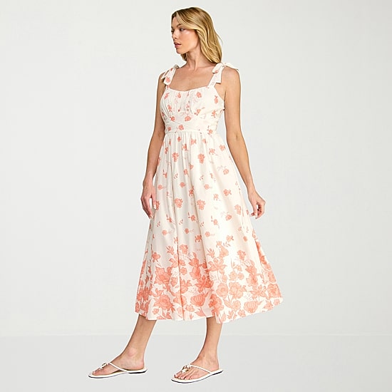 Trixxi Womens Midi Straight Neck Sleeveless Floral A-Line Dress
