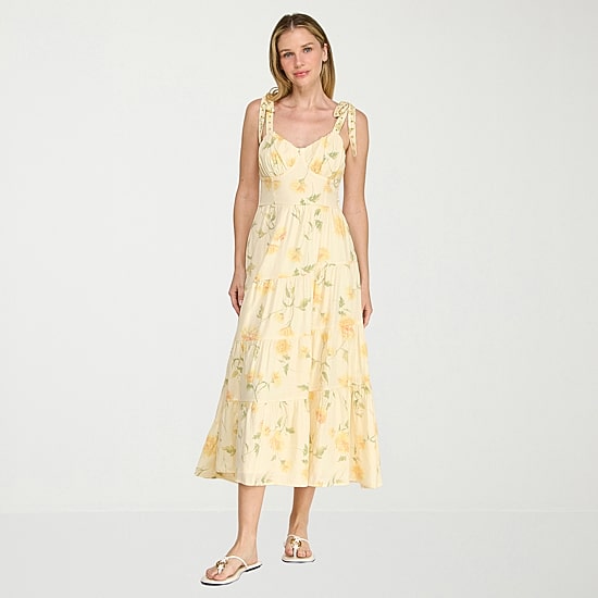Trixxi Womens Juniors Sweetheart Neck Sleeveless Floral A-Line Dress