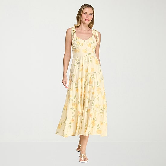Trixxi Womens Juniors Sweetheart Neck Sleeveless Floral A-Line Dress