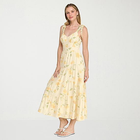 Trixxi Womens Juniors Sweetheart Neck Sleeveless Floral A-Line Dress