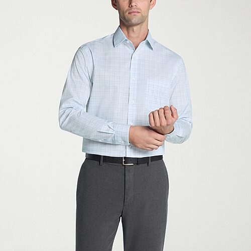 Van Heusen Ultra Flex Mens Regular Fit Wrinkle Free Long Sleeve Dress Shirt, 17-17.5 34-35, Blue