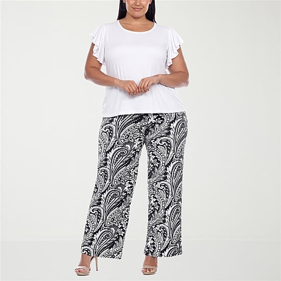 White Mark Ruffle Knit 2-pc. Pant Set-Plus