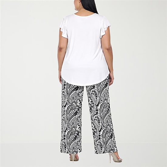 White Mark Ruffle Knit 2-pc. Pant Set-Plus