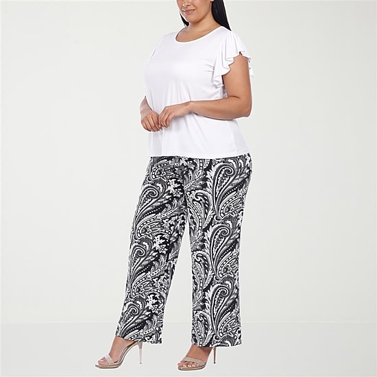 White Mark Ruffle Knit 2-pc. Pant Set-Plus