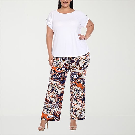 White Mark Matching Set Knit 2-pc. Pant Set-Plus