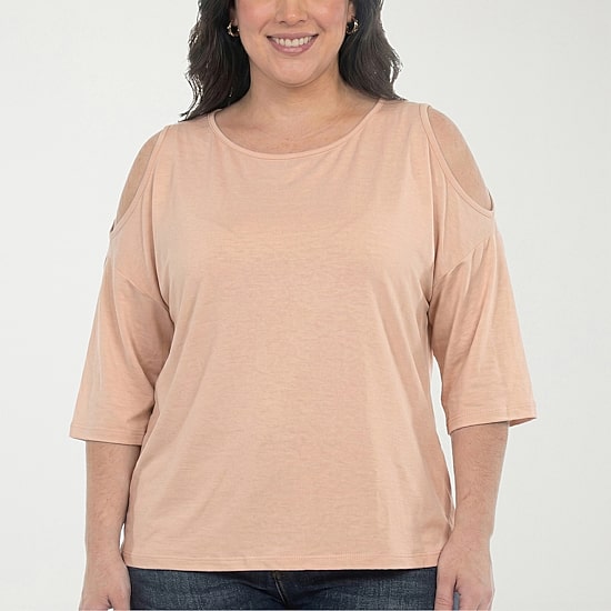 White Mark Plus Cold Shoulder Womens Scoop Neck 3/4 Sleeve Tunic Top