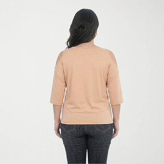 White Mark Plus Cold Shoulder Womens Scoop Neck 3/4 Sleeve Tunic Top