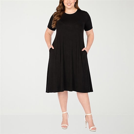 White Mark Tee Womens Plus Short Sleeve Midi Swing Dresses