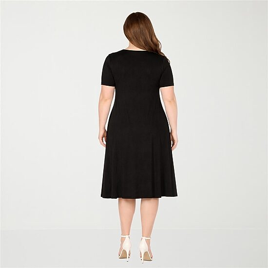 White Mark Tee Womens Plus Short Sleeve Midi Swing Dresses