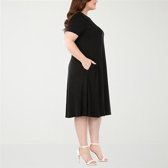 White Mark Tee Womens Plus Short Sleeve Midi Swing Dresses