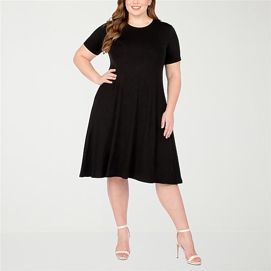 White Mark Tee Womens Plus Short Sleeve Midi Swing Dresses