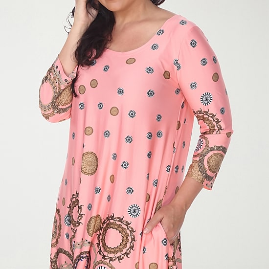 White Mark Plus Printed Womens Scoop Neck 3/4 Sleeve Tunic Top