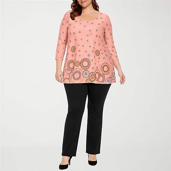 White Mark Plus Printed Womens Scoop Neck 3/4 Sleeve Tunic Top