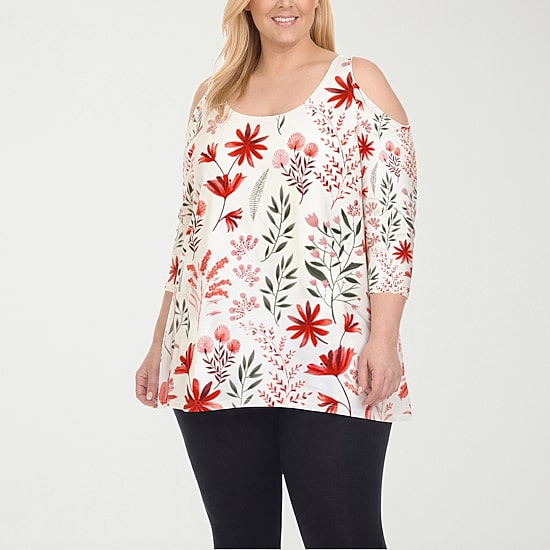 White Mark Plus Womens Scoop Neck 3/4 Sleeve Tunic Top