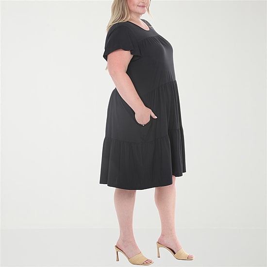 White Mark Flutter Womens Plus Scoop Neck Short Sleeve A-Line Dress