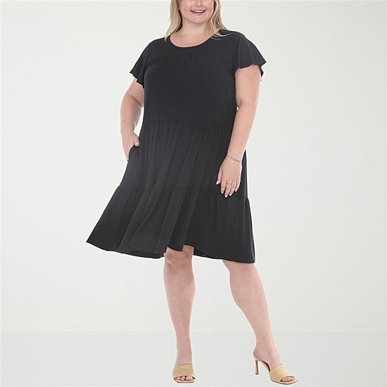 White Mark Flutter Womens Plus Scoop Neck Short Sleeve A-Line Dress
