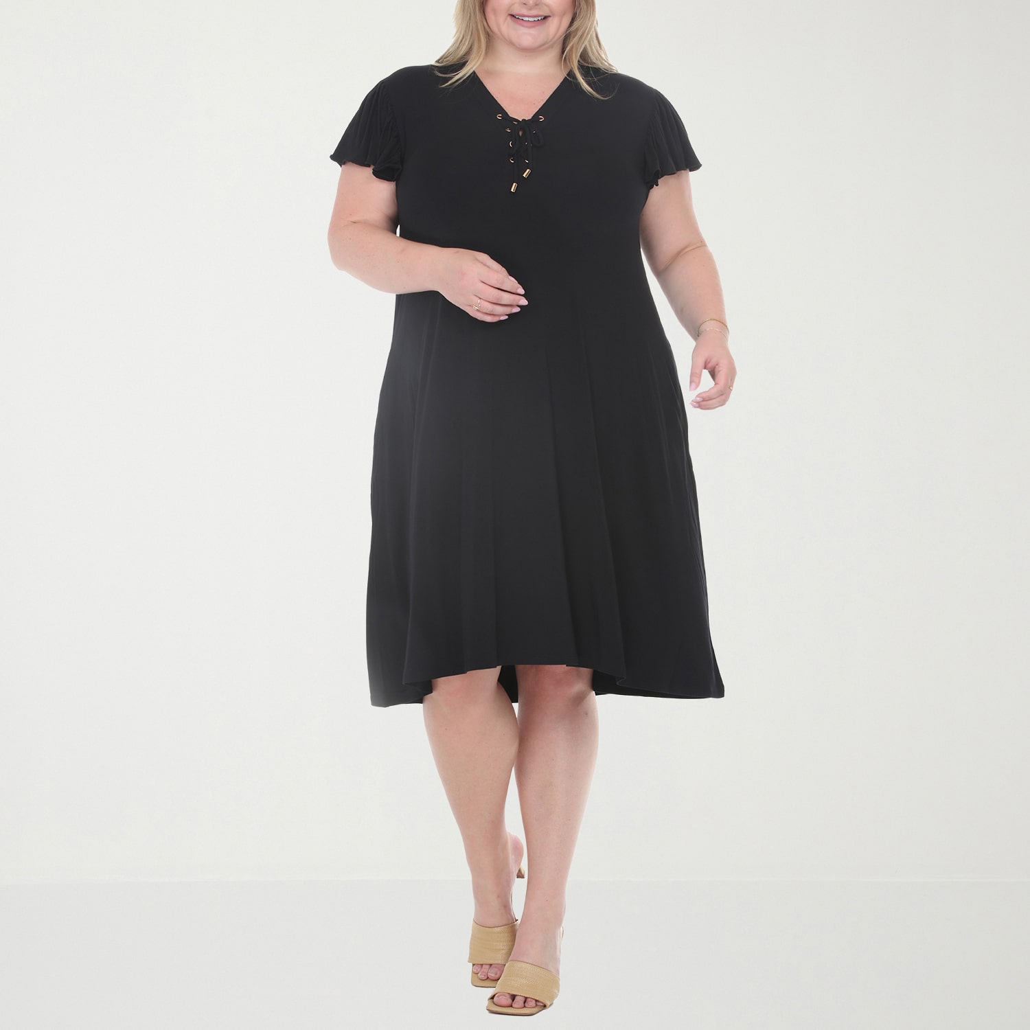 White Mark Button Front Tiered Womens Plus Short Sleeve Swing Dresses