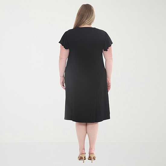 White Mark Button Front Tiered Womens Plus Short Sleeve Swing Dresses