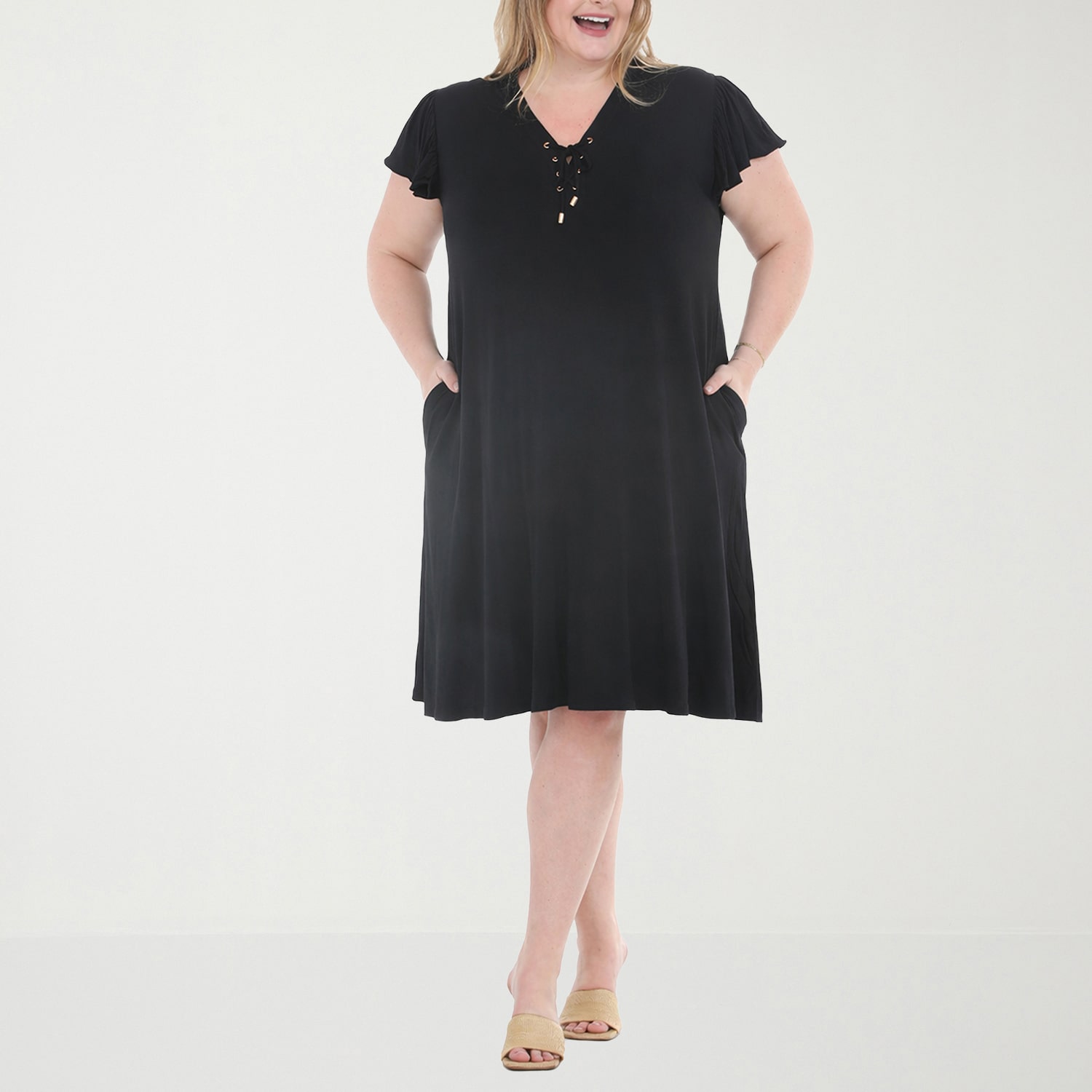 White Mark Button Front Tiered Womens Plus Short Sleeve Swing Dresses