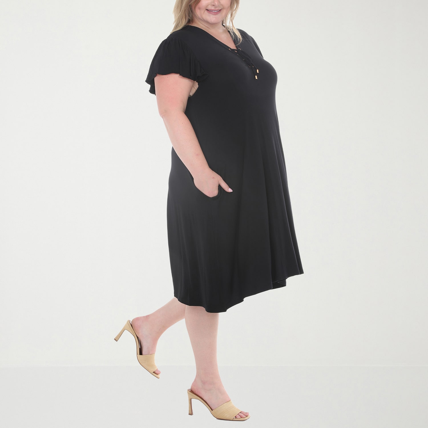 White Mark Button Front Tiered Womens Plus Short Sleeve Swing Dresses