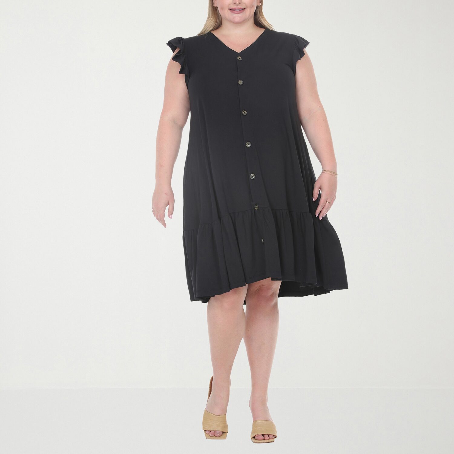 White Mark Button Front Womens Plus Short Sleeve Swing Dresses