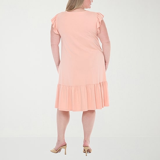 White Mark Button Front Womens Plus Short Sleeve Swing Dresses