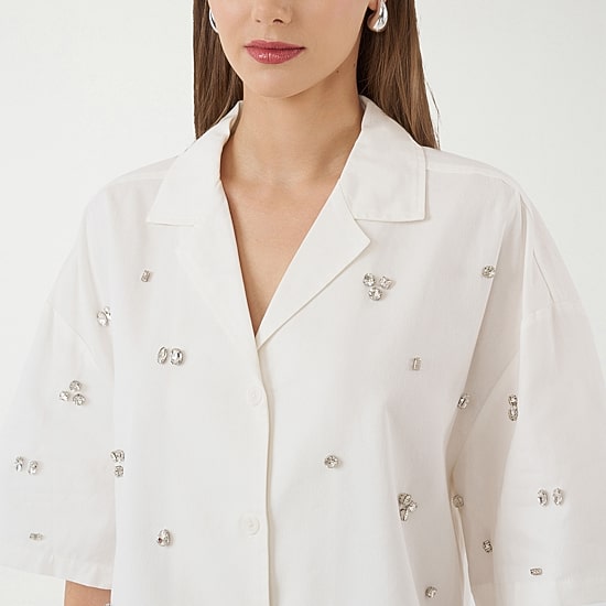 RM Rebecca Minkoff Womens Short Sleeve Boxy Fit Button-Down Shirt