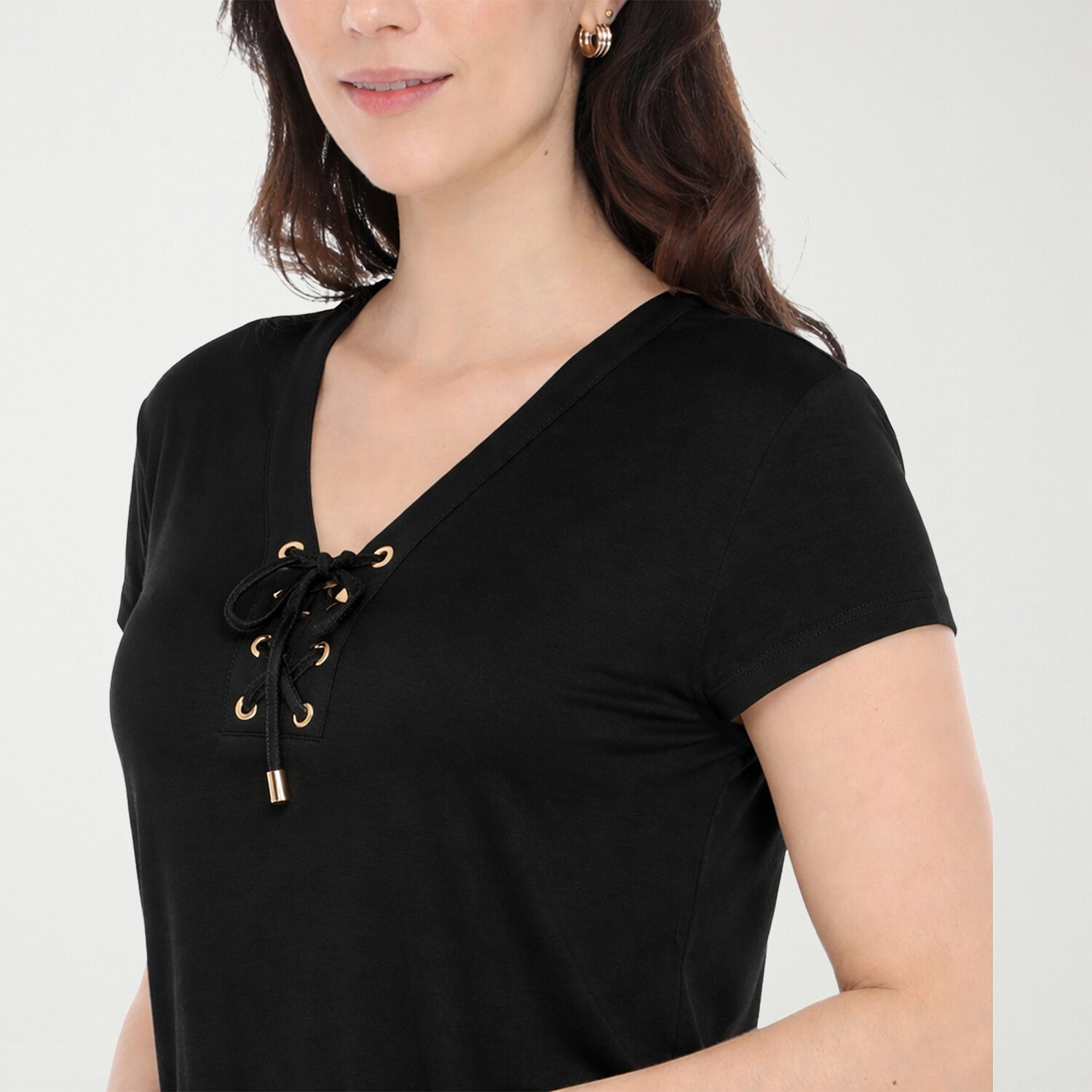 White Mark V-Neck Front Tie Womens V Neck Short Sleeve Tunic Top